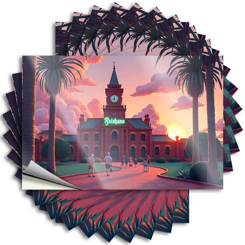 Decal Beer | Metal Cover Brisbane Sunset: A Tropical Cityscape with Palm Trees for Items(6X9CM)