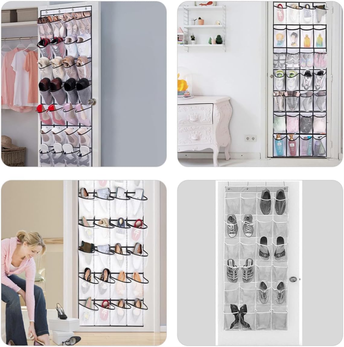 White 28-grid Hanging Shoe Organizer with Breathable Mesh Pockets