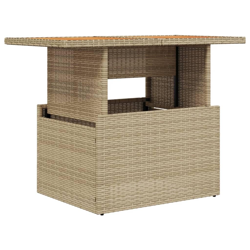 vidaXL Garden Table, Side Table for Dinner Coffee Tea, Dining Table for Outdoor Patio Terrace Balcony, Beige Poly Rattan and Acacia Wood