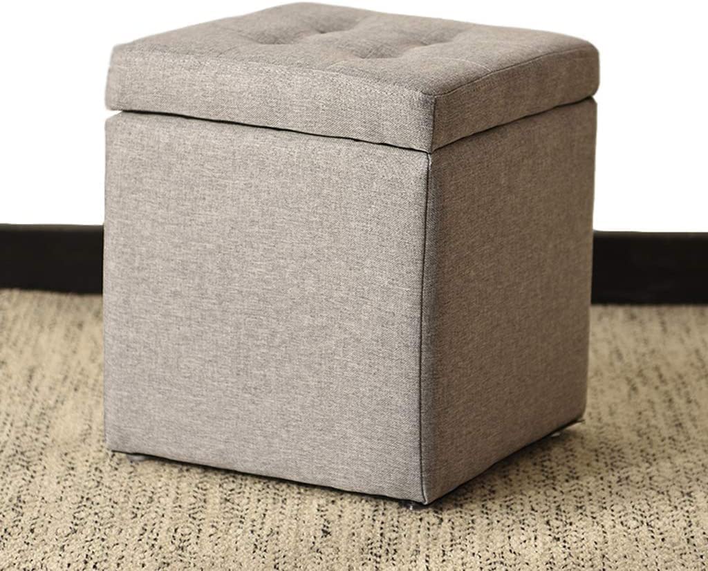 LINGWEI Ottoman Stool Foldable Storage Ottoman Stool Foot Stool Cube Shoe Change Stool Ottoman Pouf Bench Seat Toy Box Square Linen Ottoman Foot Stool Chair (Gray)