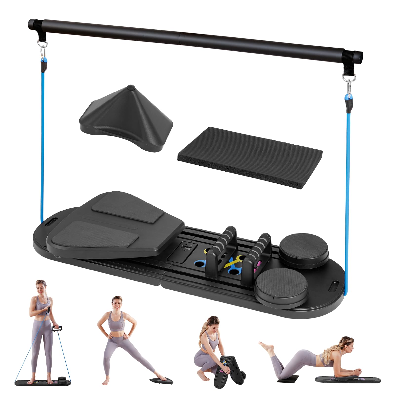 OutdoorMaster Pilates Board, 6 in 1 Pilates Reformer Set, Foldable Pilates Reformer Machine with Resistance Bands & Ab Traine, Portable Pilates Board