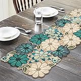 lightnpro Chrtistmas Beaded Table Runner, Christmas Table Runner, Rustic Farmhouse Hand Beaded Runner to Decorate Xmas Wedding Family Party Thanksgiving Dinner Table Décor - 13x36 Inch - Teal Combo