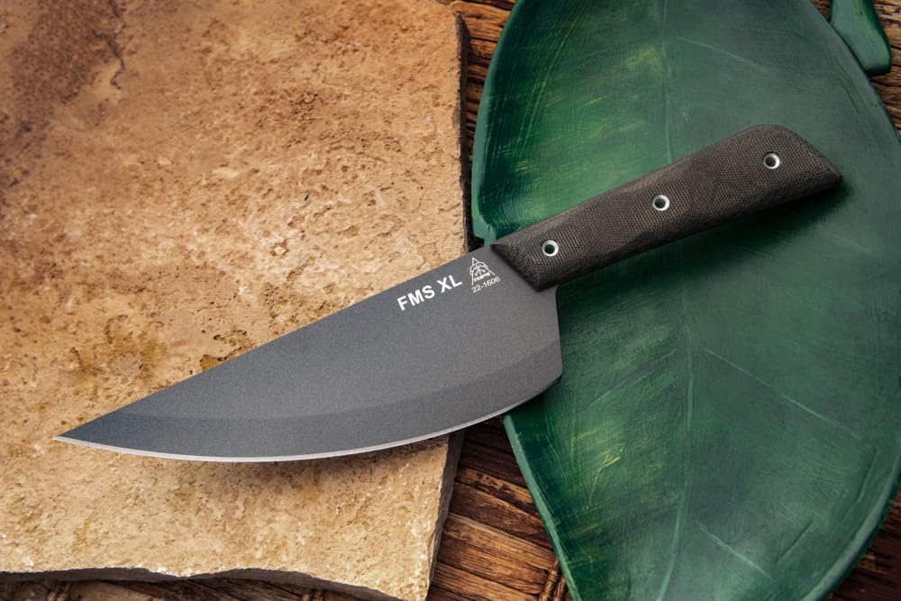 Tops Knives Frog Market Special XL Full Tang Fixed Blade- Tungsten Cerakote Blade Finish- Black Kydex Sheath w/Rotating Spring Steel Clip