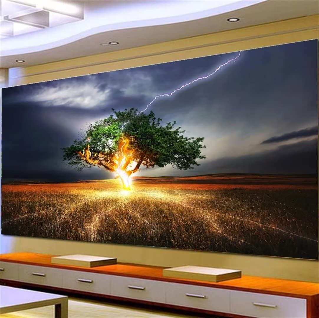 Peinture Diamant 5D Complet,Arbres de Foudre Diamond Painting Grand Format Kit,Broderie Diamant Kit Complet,Tableau Perle Diamant Point De Croix,Diamant Painting Décoration Murale (70x210cm)