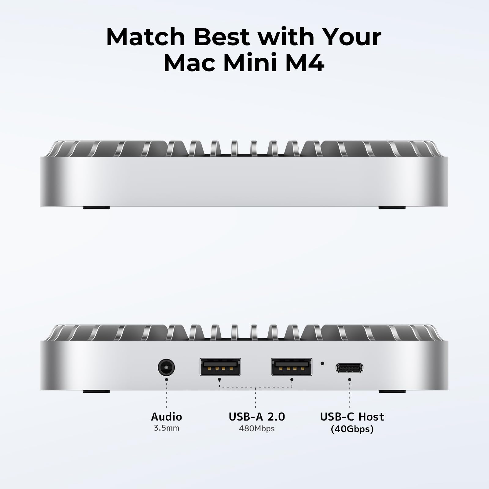 40Gbps Aluminum Hub & Stand for New M4/M4 Pro Mac mini (2024) with 40Gbps NVMe/M.2 SSD Enclosure, 2X USB-A, USB-C Host, 3.5mm Audio – Compatible with All New Mac mini M4/M4 Pro