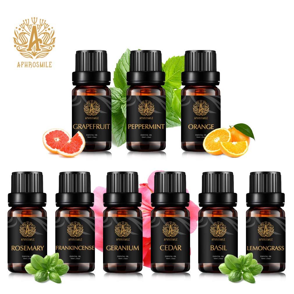 Aromatherapie Rosmarin ätherisches Öl Set für Diffusor, 100% reine Zeder ätherisches Öl für Hause, 9x10ml Grapefruit ätherische Öle-Basilikum,Geranium, Zitronengras, Orangenöle...