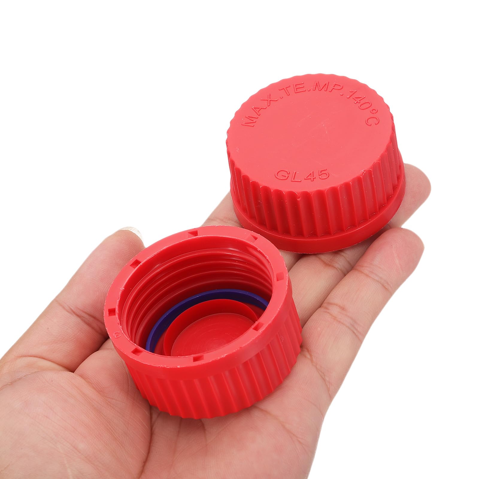 PATIKIL 10 Pcs GL45 Screw Caps, 45mm Polypropylene Cover Seal Screw Cap Thread Media Bottles for GL45 Media Bottles Glass, Red — Amazon image 3