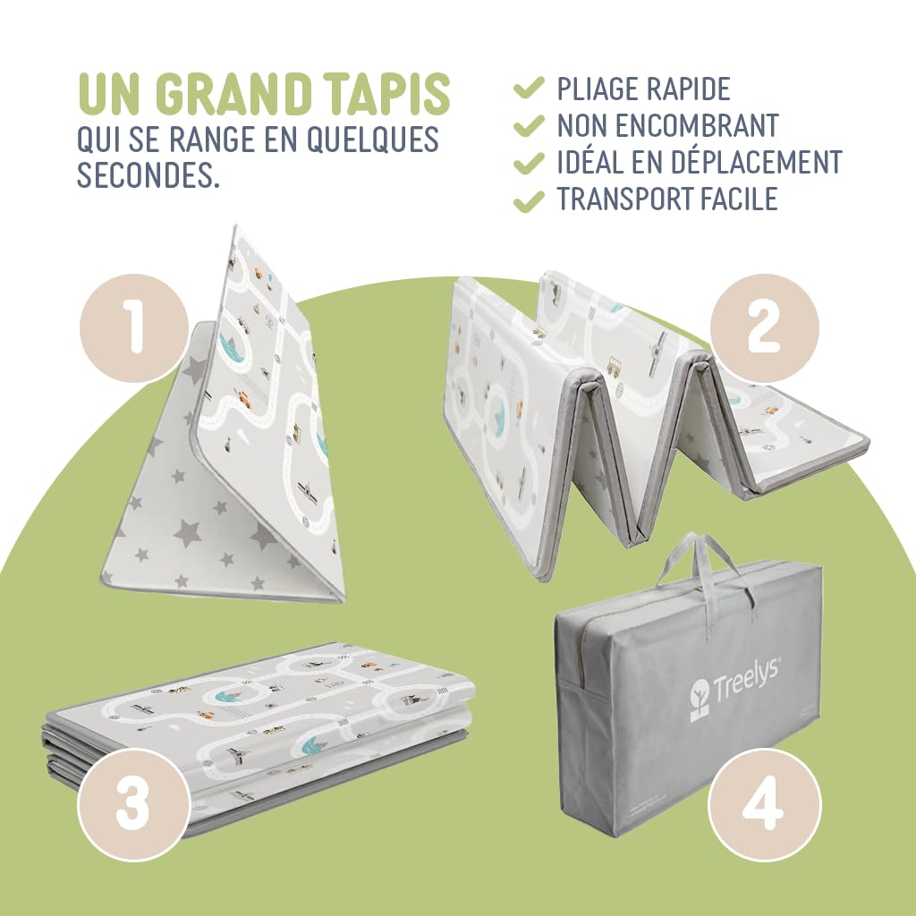 Tapis d'Éveil et de Jeux Bébé Treelys Urban Railway | Tapis Pliable Réversible 150x200 cm Circuit Routier | Tapis de Motricité Bébé XPE 15mm Certifié EN71 | Tapis Enfant Cadeau Naissance 0-3 Ans