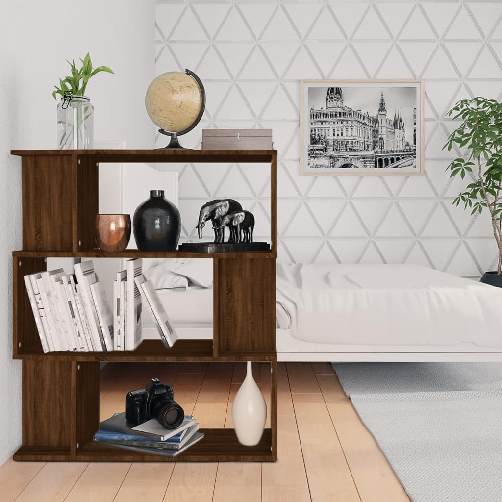 Regał na książki/ścianka działowa, brązowy dąb, uniwersalny regał na książki, regał biurowy do hotelu, 80 x 24 x 96 cm, materiał drewnopochodny