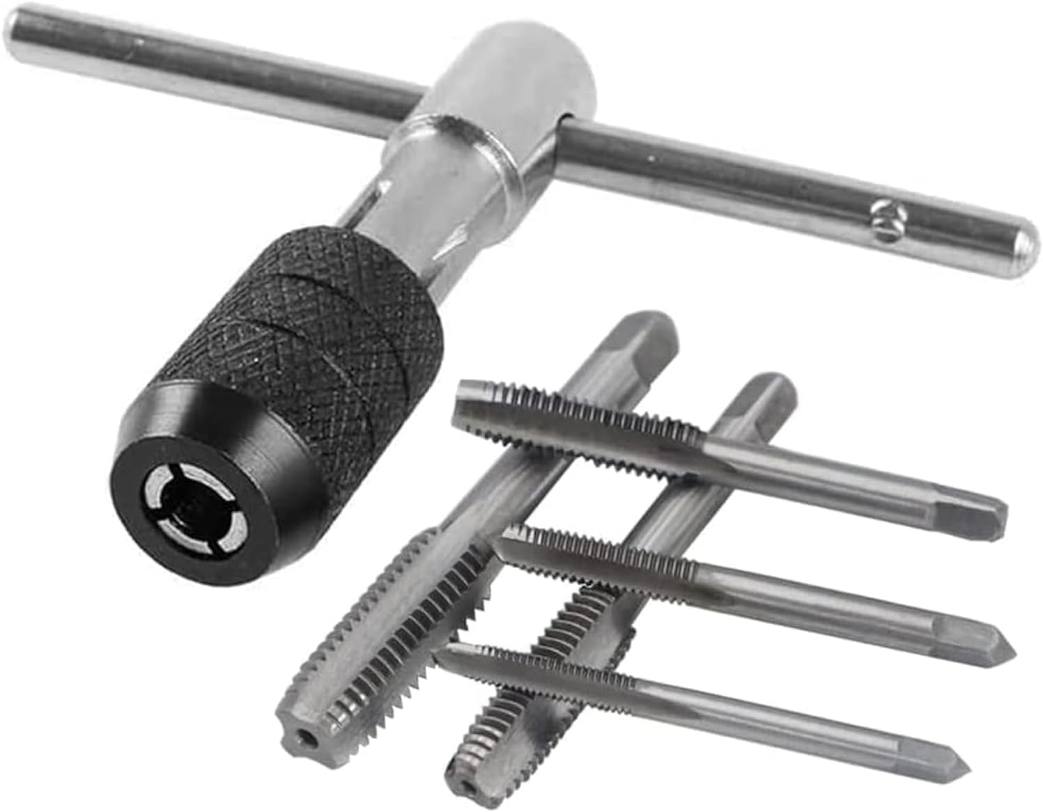 6 Pcs Tap Wrench Tool Set, Adjustable T-Handle Ratchet Holder Machine Screw Thread Metric Plug T-Taps With M3 M4 M5 M6 M8 Taps For Metal/Aluminum/Plastic/Wood