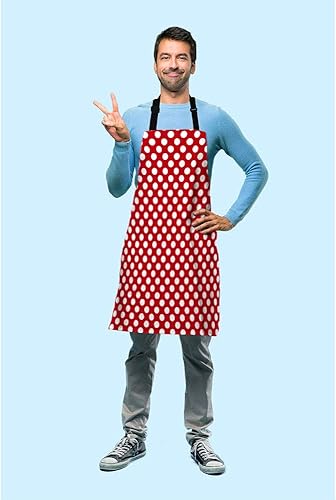 Miniatura 3 de Blanco lunares en rojo cocina delantal babero delantal para chef restaurante hogar limpieza, Multi-001