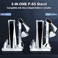 Vista 3 de YOGES Estación de carga para PSVR2 y PS5, soporte de cargador con 2 ventiladores de refrigeración, gafas PSVR2 y soporte para auriculares