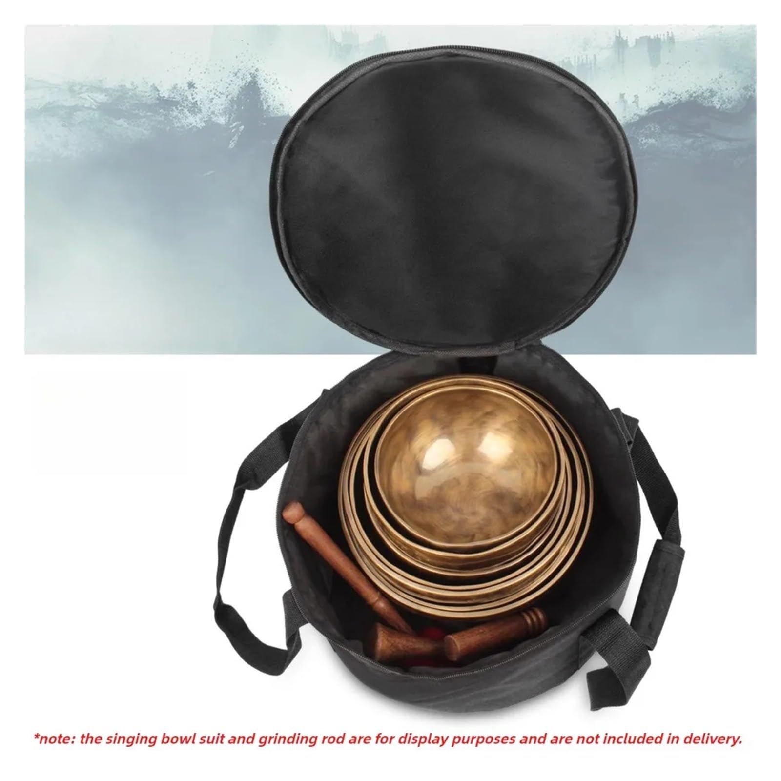 Bolsa para cuencos tibetanos Bolsa de almacenamiento for cuencos Canto 12 pulgadas, tela Oxford, cuenco cristal 10, bolso tambor etéreo, accesorios instrumentos percusión(10 inch 26cm)
