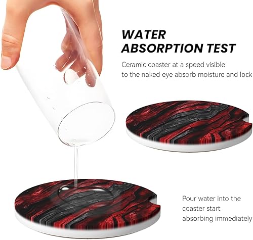 Miniatura 4 de Posavasos absorbentes de grano de madera negra y roja para portavasos de automóvil, paquete de 2 posavasos de cerámica con parte trasera de corcho y