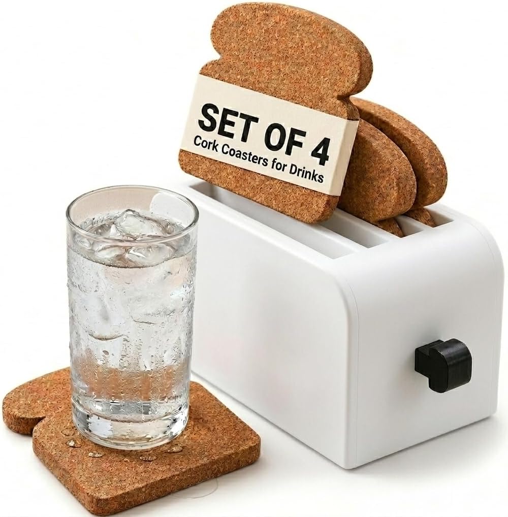 ELIKAI Cork Coasters Set of 4, Absorbent & Heat-Resistant Drink Holder