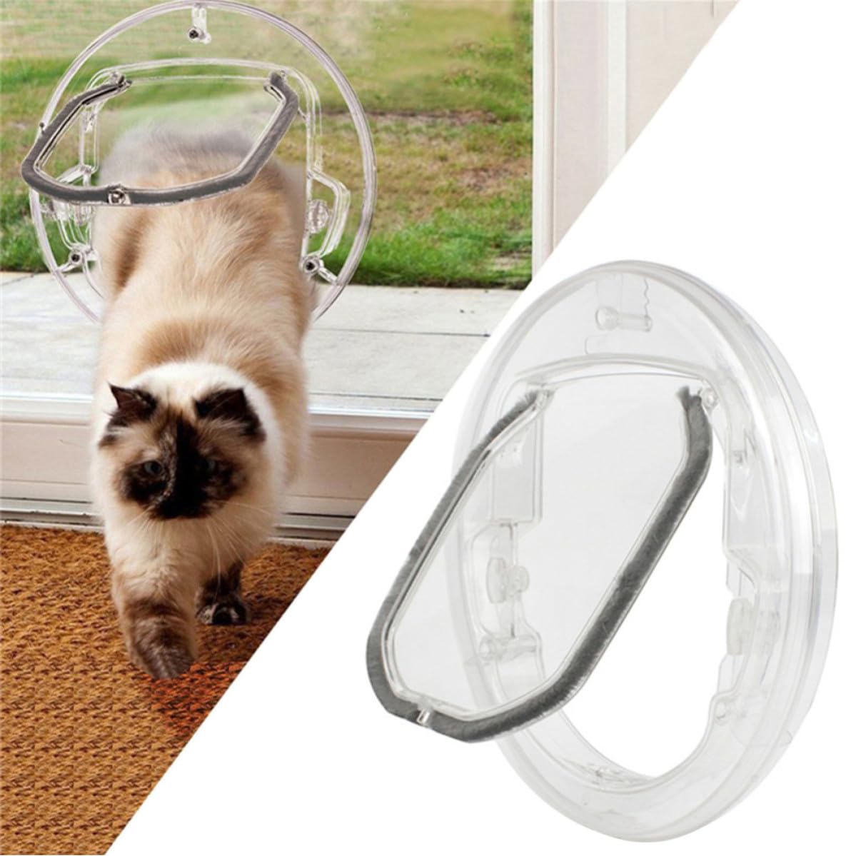 SOLUSTRE Transparente Weiße Haustiertür aus Kunststoff mit Glatter Oberfläche und Geräuschlosem Bürstenverschluss für Katzen und Kätzchen als Sicherer Katzen und Ausgang im Innenbereich