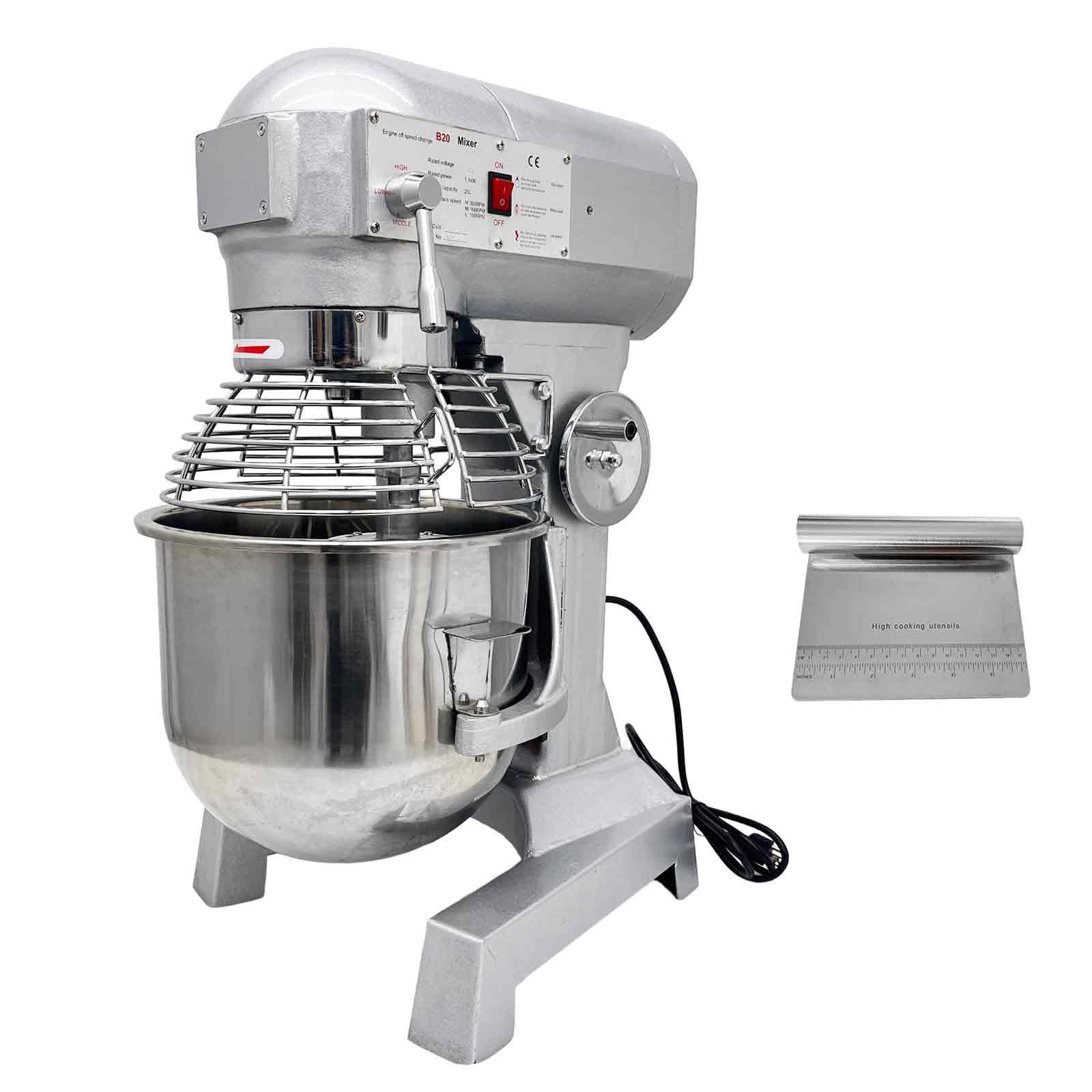 BEILOCKERY 110V Commercial Dough Mixer with 3 Types of Mixing Tools, 20L Stainless Steel Dough Kneading Machine, 1100W Adjustable Speed Bakery Equipment, Safety Lid Lock & Auto Stop Function
