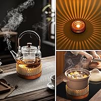 Vista 2 de Calderín de tetera, calentador de té de aluminio con base de madera, calentador de vela para calentar té, café, leche, alimentos, camping y viajes