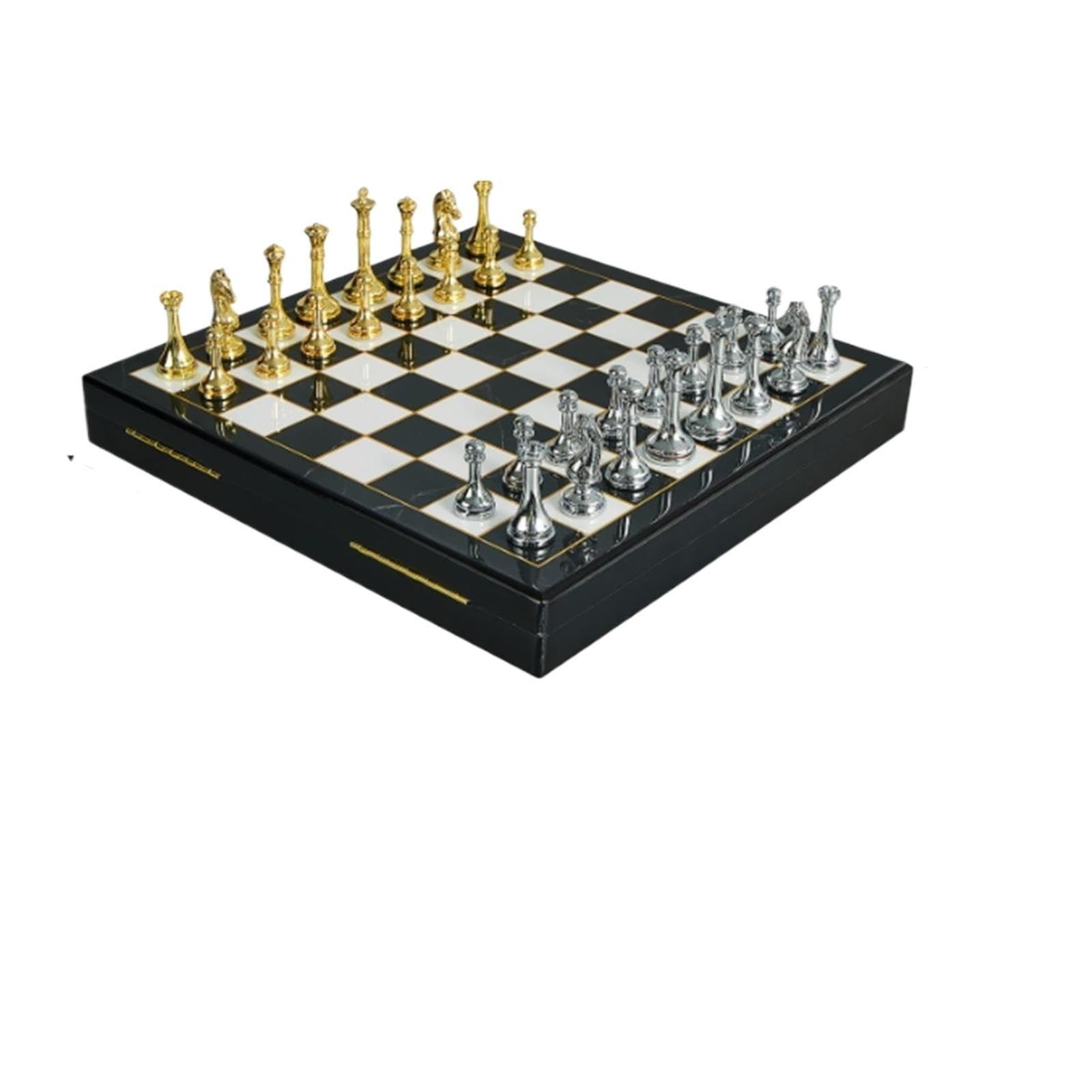 Set di scacchi internazionali di lusso in lega di zinco | Scacchiera pieghevole in legno, regalo decorativo for giochi da tavolo strategici for adulti