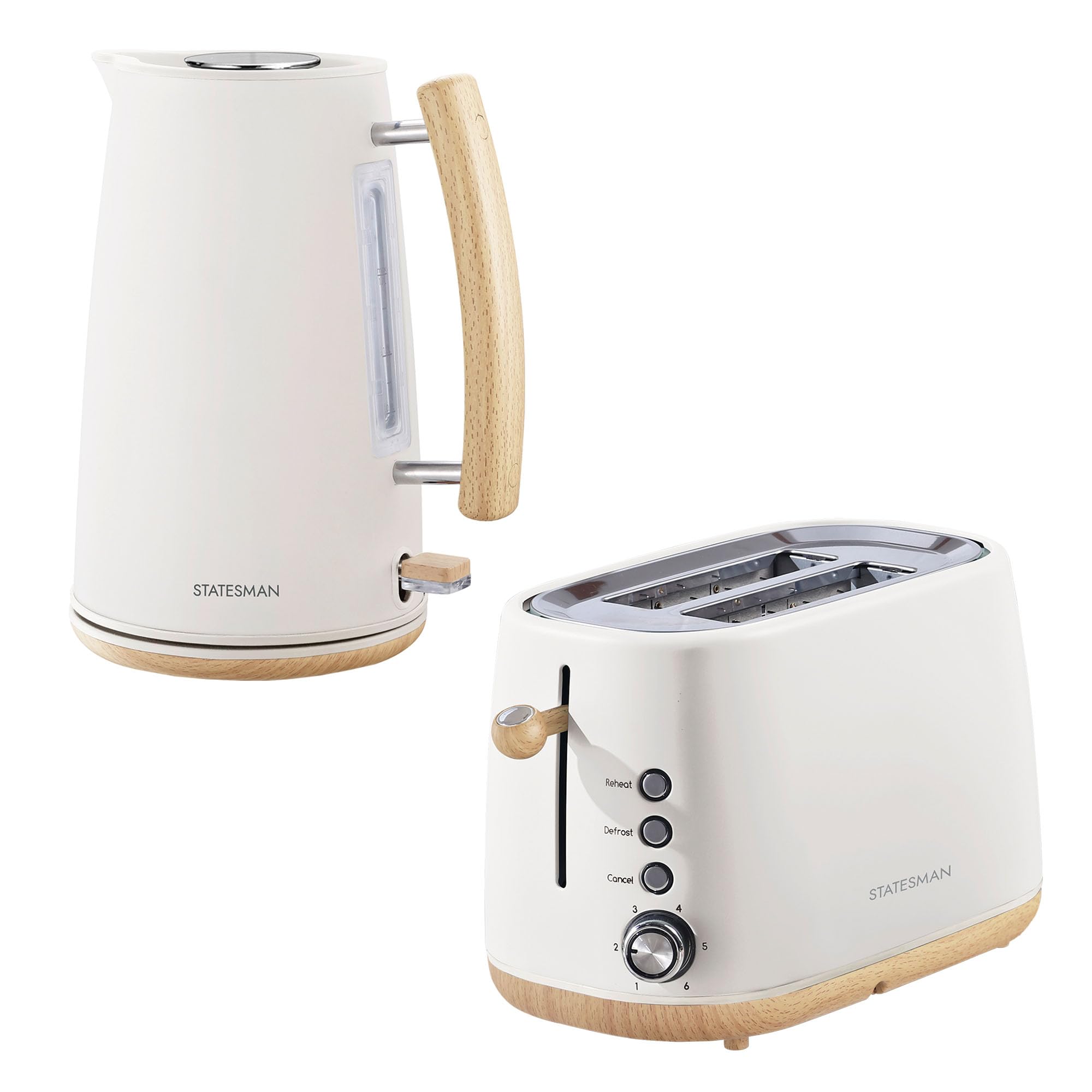 Statesman 1.7L Scandi Kettle and 2 Slice Toaster, Cream