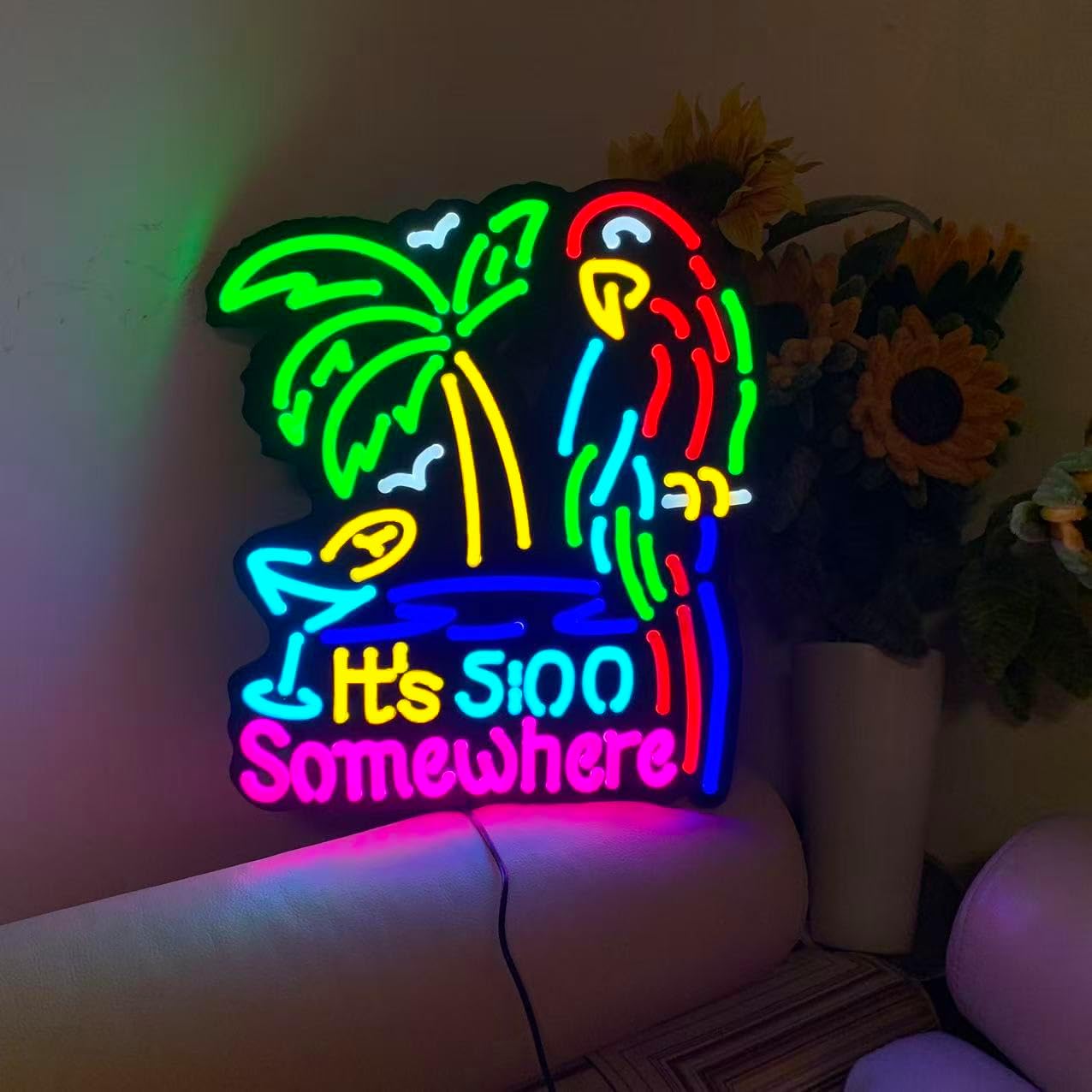Jigsaw Puzzle IT'S 5:00 FIVE OCLOCK SOMEWHERE Neon Light Sign, Man Cave Men LED Light, Home Wall Signs Gifts, Decorations, Palm Tree, Beach, Sun, Tiki Bar, Garage, Accessories, Cart, Party, Bedroom, Led Sign, Lights