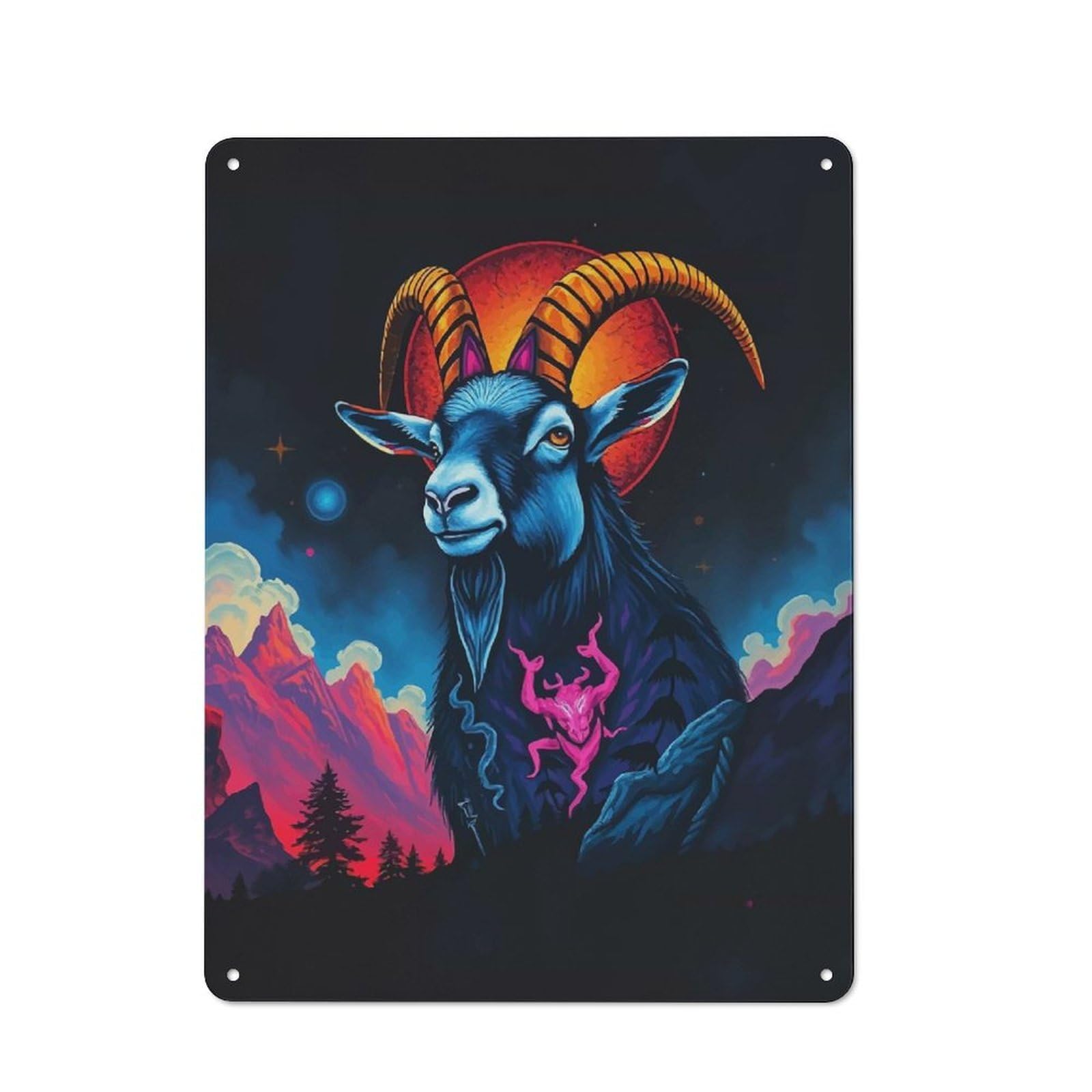 Everyday Vintage Metal Sign 40x30cm Featuring Goat with Demon Tattoo, Room Wall Plaque for Home, Shop, Pub Or Studio Wall