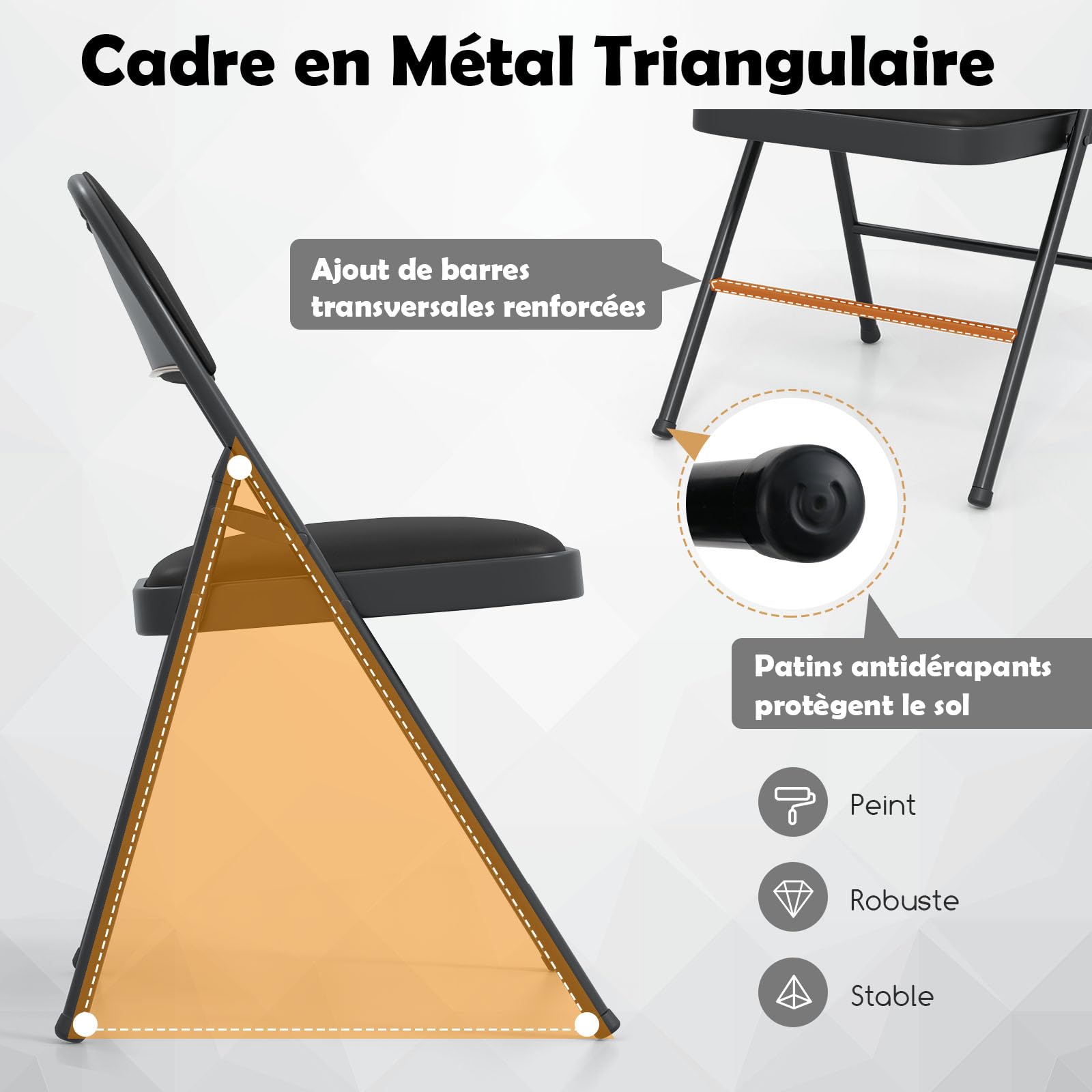 RELAX4LIFE Lot de 2 Chaise Pliante Interieur en Métal, Chaise Pliante Salle a Manger en Similicuir, Chaises de Salon Pliantes, Légère, Compacte, Aucun Montage, pour Réception Réunion Conférence