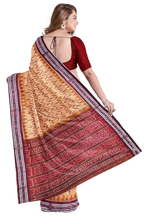 Image of Ikat Women's Cotton Saree, Handmade Pure Cotton Khandua Saree, Ikkat Orissa Traditional Handloom Saree Without Blouse