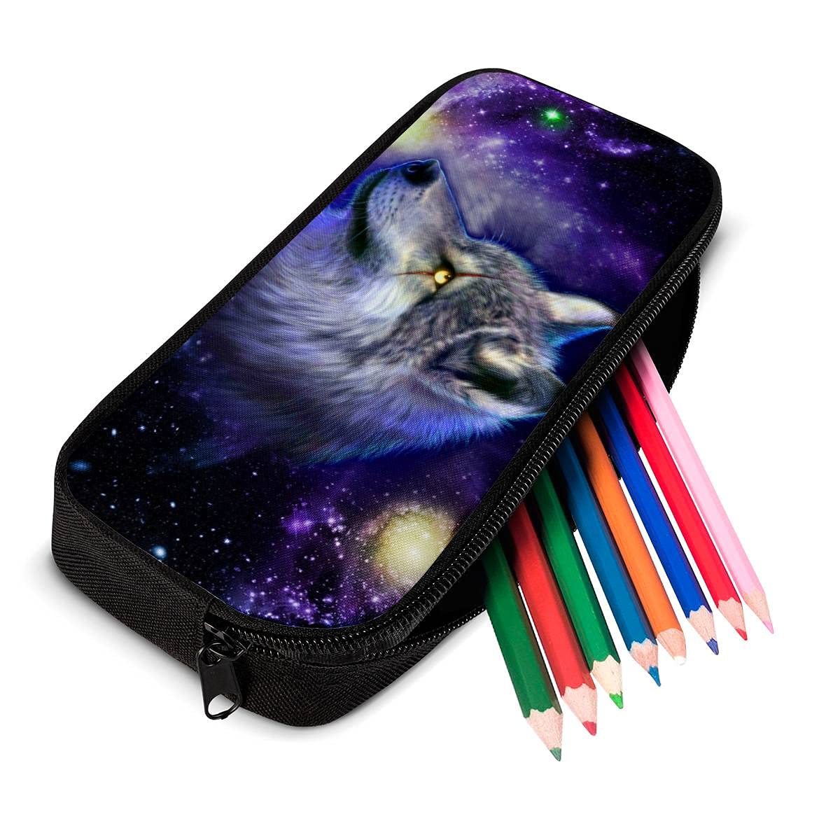 Biyejit Federmäppchen Mit Galaxy-Wolf-Motiv – 21,6x10,9 Cm, Aus Robustem Polyester, Für Schule & Reisen