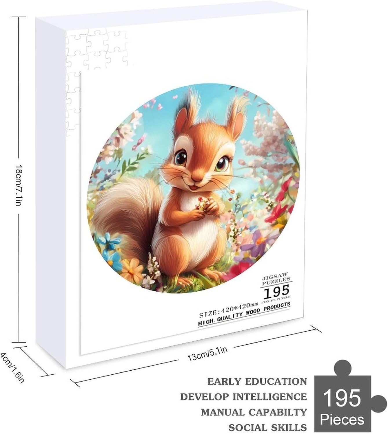 Cute Squirrel with Flowers Wooden Puzzles Irregular Animal Shaped Jigsaw Puzzle Fun Family Game 195 PCS