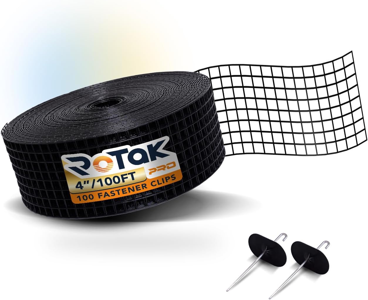 Rotak Critter Guard PRO - 4in x 100ft Solar Panel Bird Prevention Roll Kit with 100 Fastener Clips - Heavy Duty Galvanized Black PVC Coated ½ inch Wire Roll Mesh (4" PRO + 100 Clips)