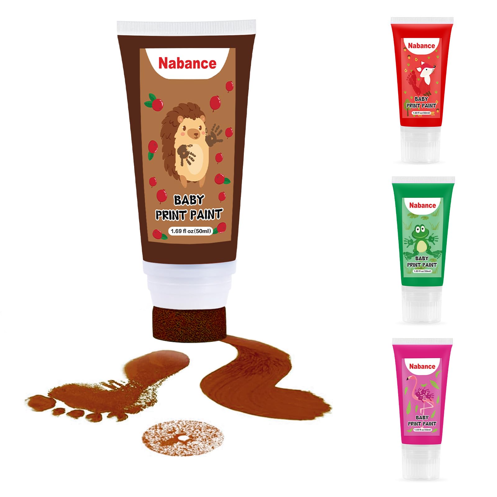 Nabance Fingerfarben Kinder Ungiftig mit Schwammaufsatz 50ml Fußabdruck Baby Farbe Fussabdruck Fingermalfarben Handabdruck Babysichere Abwaschbar für Baby Haustiere Andenken für Neugeborene Braun