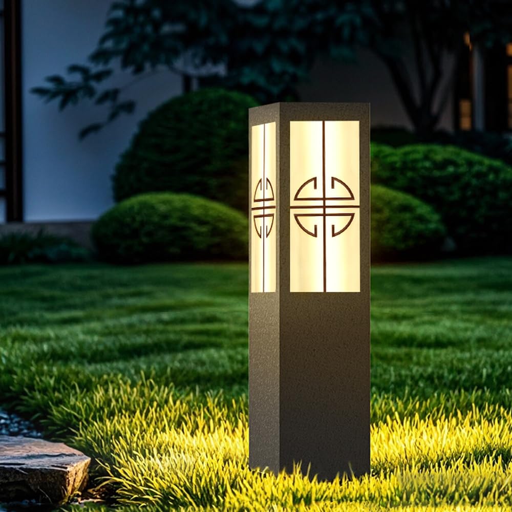 Outdoor Landscape Path Light Modern Square Walkways Path Lamp Hard Wired Black Lawn Light E26 Landscape Bollard Lighting IP65 Waterproof Patio Garden Lantern For Outside Yard Sidewalk Pathway Lighting