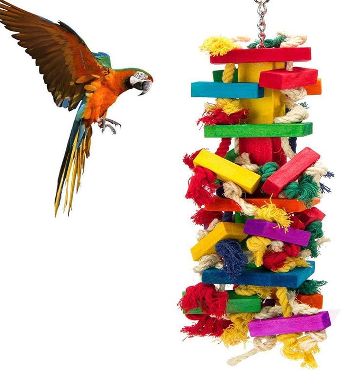 Bird Chewing Toy, Parrot Bird Cage Bite Toys Wooden Block Bird Parrot Toys for Small Medium Parrots and Birds Like African Grey and Cockatoos,37cm X 10cm