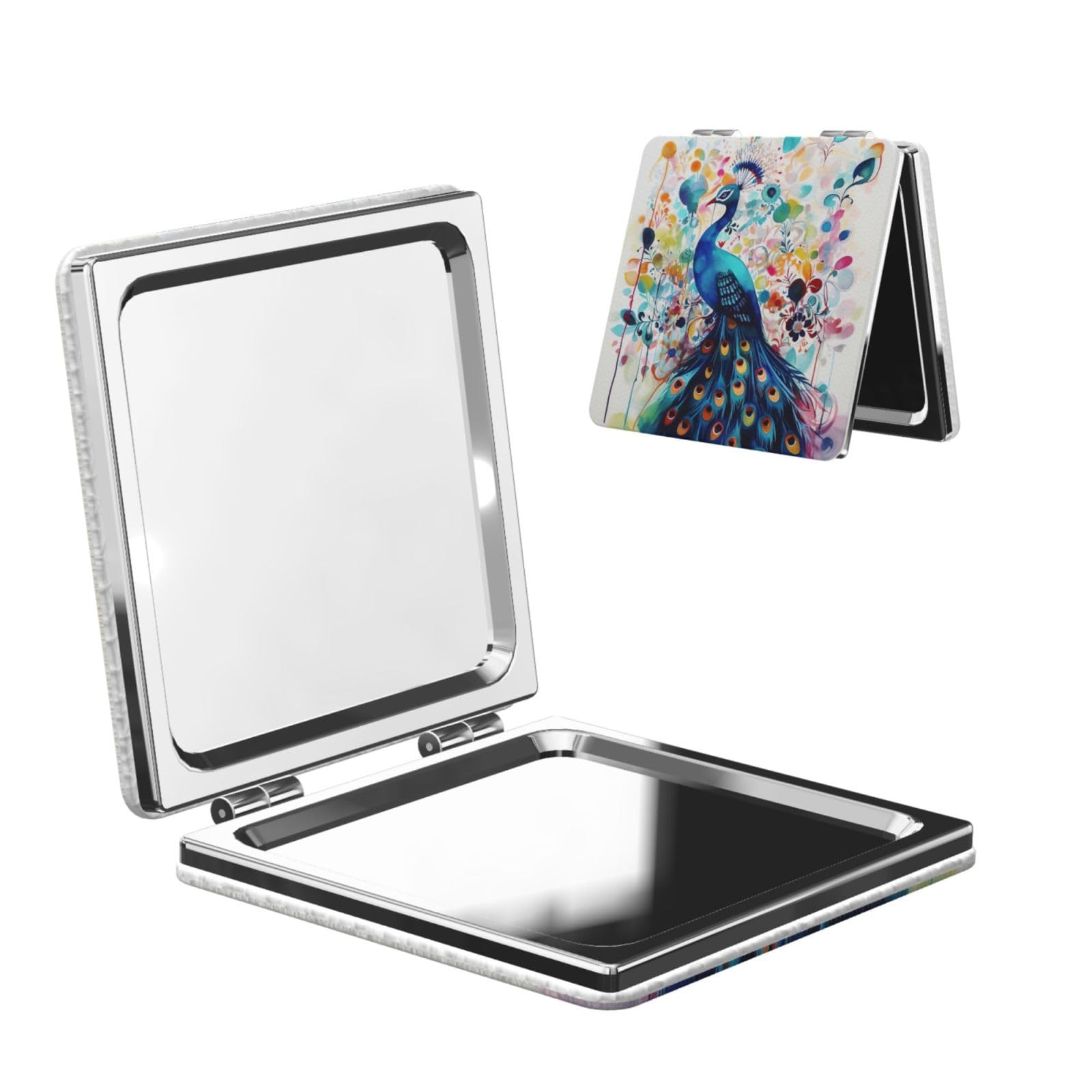 DWVTSLH Color Peacock Compact Mirror for Purse, Double-Sided 2X/1X Magnifying Mirror for Women Men, Travel Makeup Mirror for Handbag, Handheld Vanity Mirror for Gift