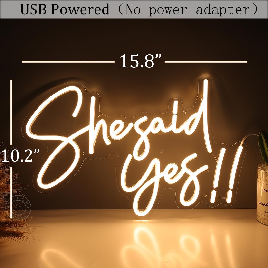 SYLHOME She Said Yes !! Led Neon Light Up Sign Propose Engagement Marry Me Wedding Party Wall Decor Sign Bachelorette Bridal Shower Party Warm White Bedroom Sign 15.8"X10.2" USB 5V