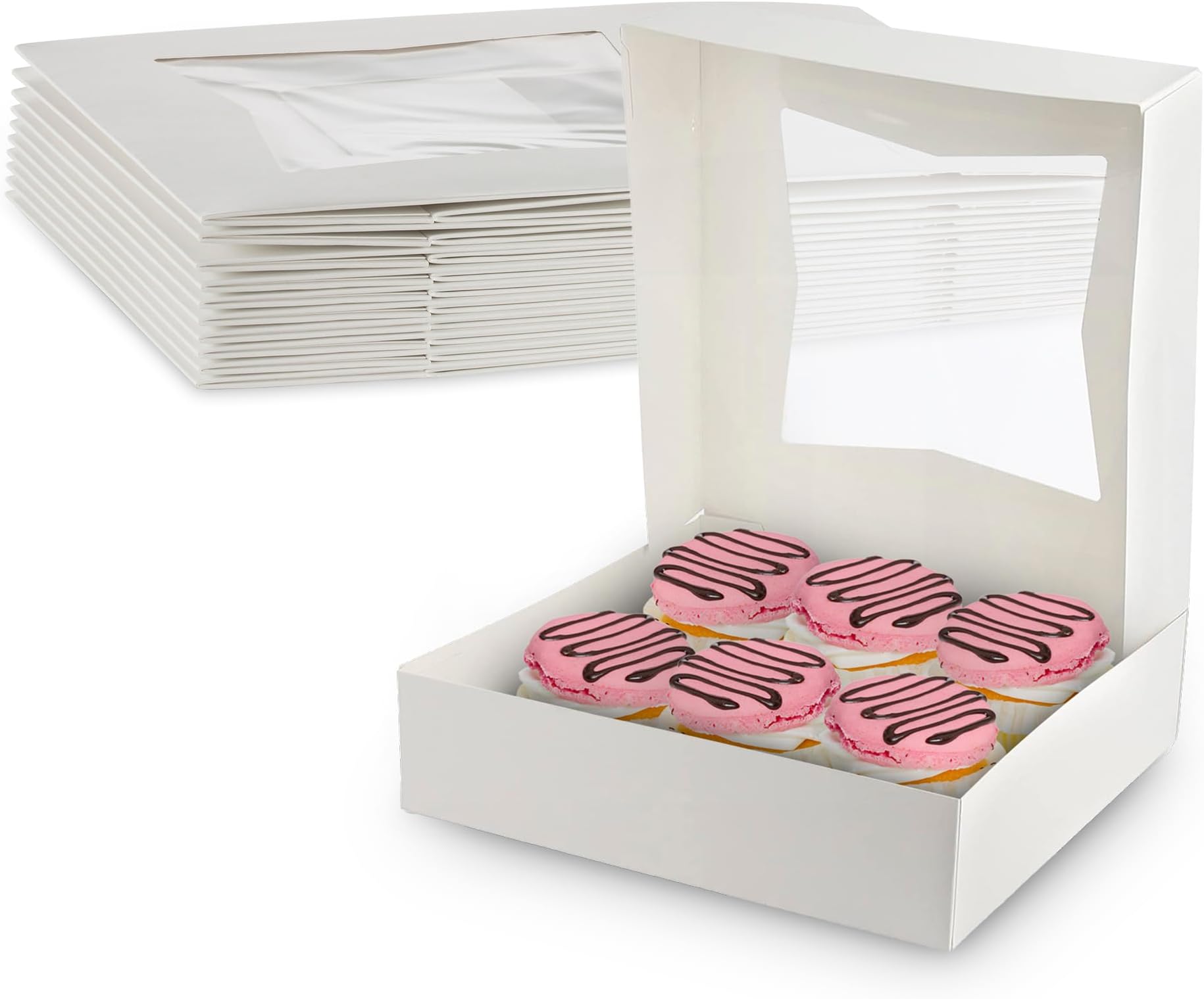 MT Products White Bakery Boxes 8" x 8" x 2.5" - Elegant Pastry Boxes (Pack of 10) - Made in USA