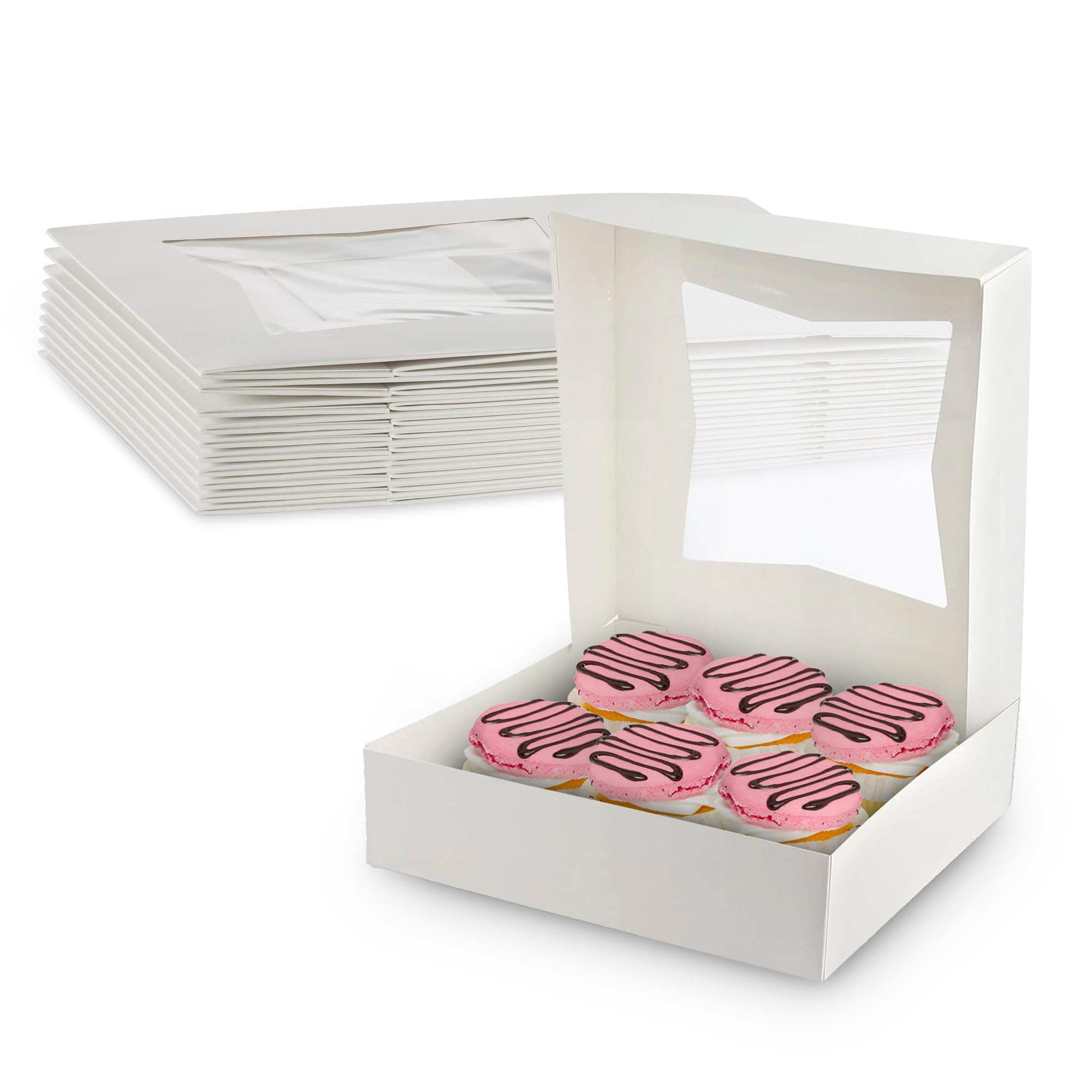 MT Products White Bakery Boxes 8" x 8" x 2.5" - Elegant Pastry Boxes (Pack of 10) - Made in USA