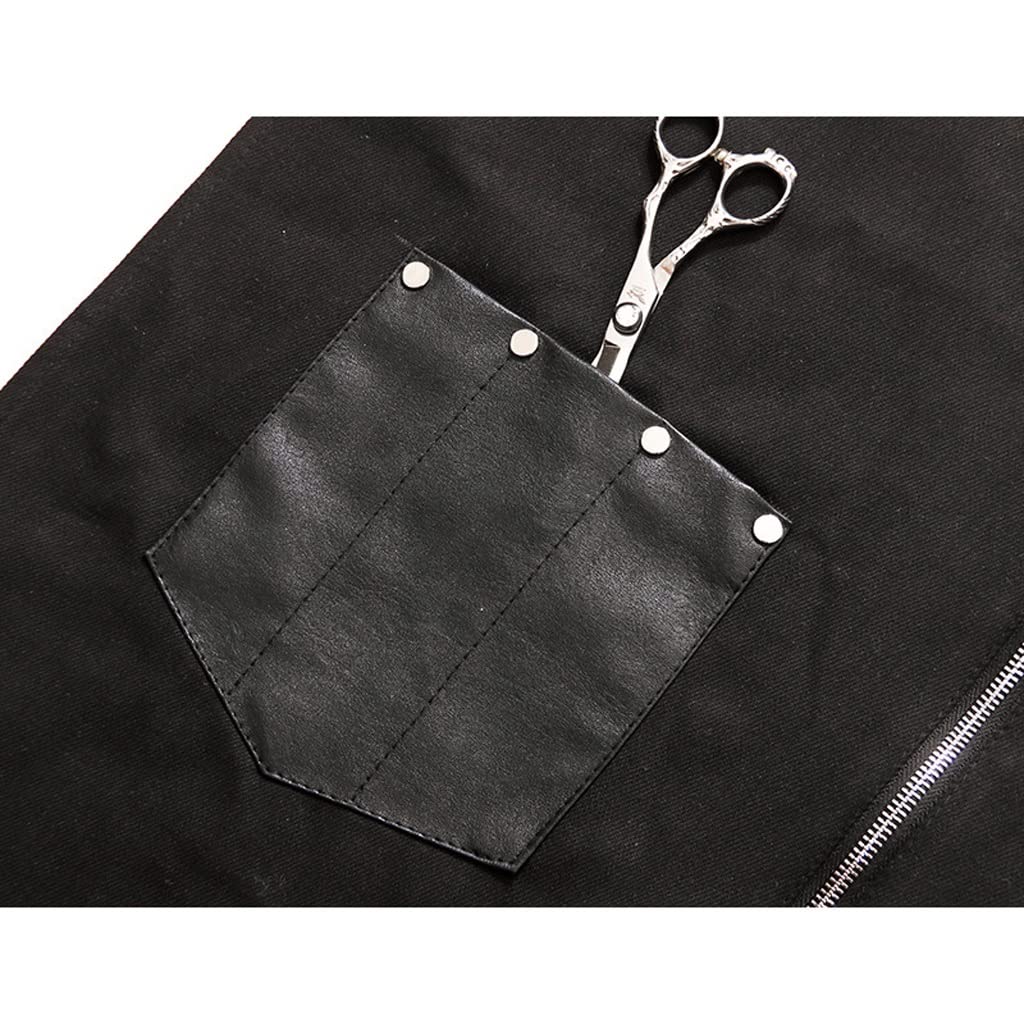 Delantal de Peluquero Hombres y Mujeres Delantales Cocina Chef Delantal Cocinar Babero Delantal Barber Delantal Reloj de Pared Delantal Delantal de Barista (Color : Black)