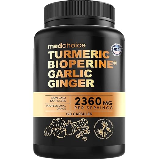 4-in-1 Turmeric Curcumin w Bioperine 2360mg (120 ct) | 95% Curcuminoids, Ginger Root, Garlic Pills, Black Pepper | Health Inflammatory Support Joint Pain Heart Health | Made in The USA (Pack of 1)