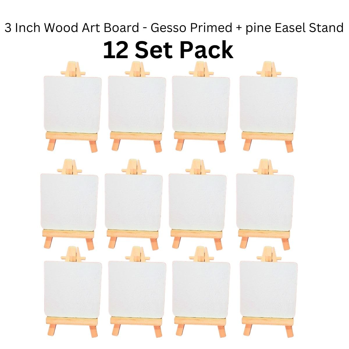 Active Elements 12 Mini Art Discs 3 Square Gesso Primed with Easels | Small Canvas for Kids Art Birthday Gifts 1