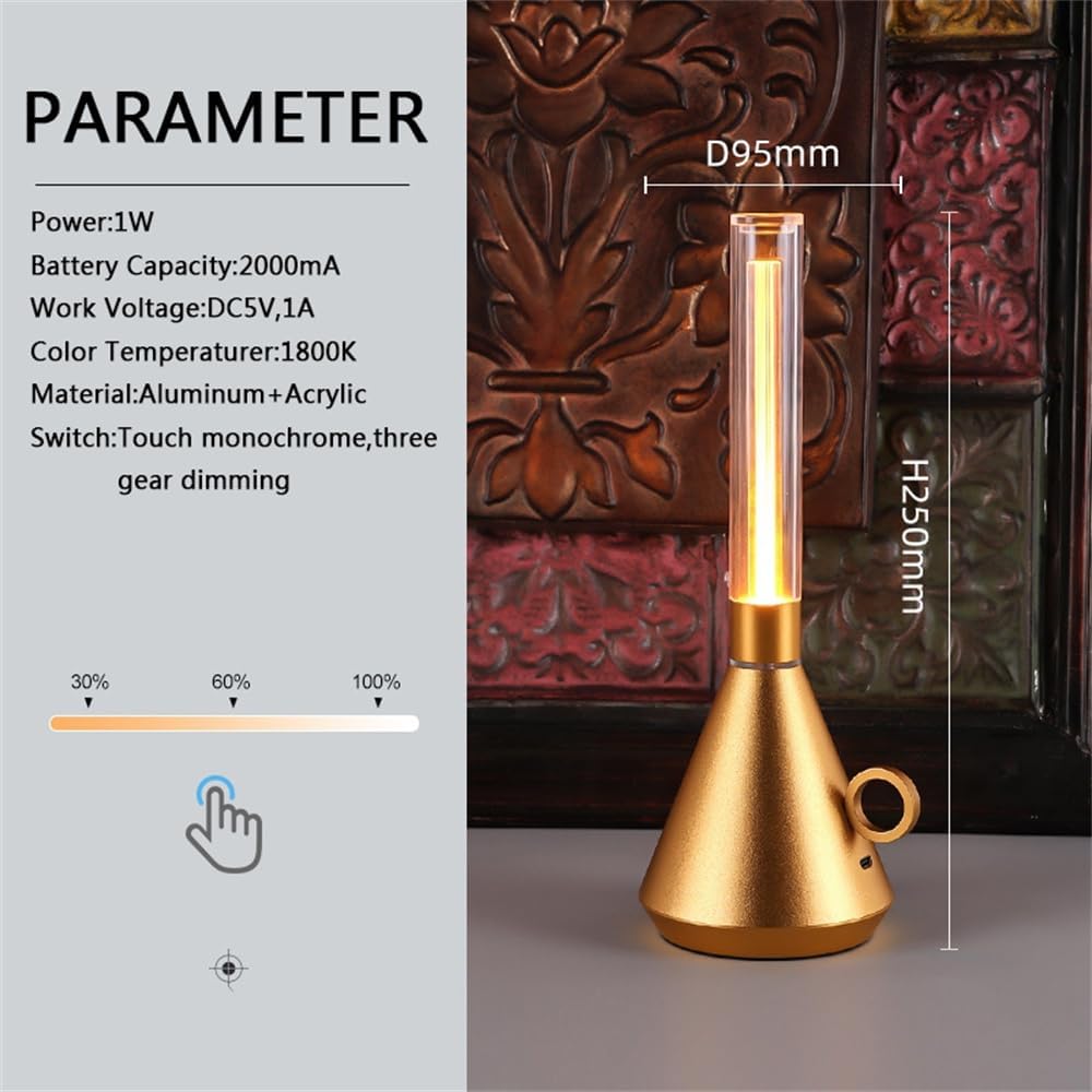 Reachargeable Desk Lamp,Retro Portable Light,Bar Coffee Shop Dinning Table Decoration Atmosphere DC5V USB Charging Warm White 1800KNight Light (Gold), ZA-1113