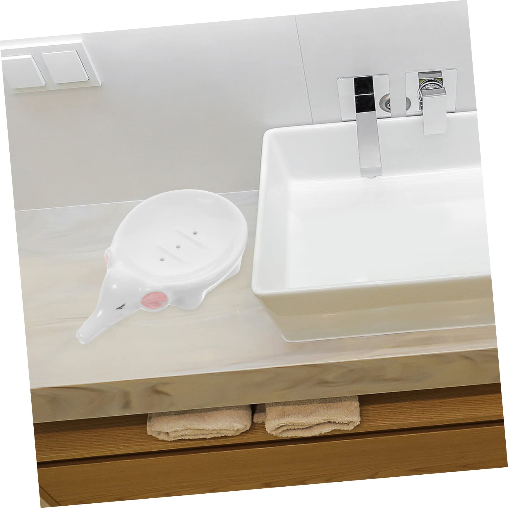 Ciieeo Small Soap Dish Ceramic Elephant Soap Holder Soap Case Drainage Holes Cute