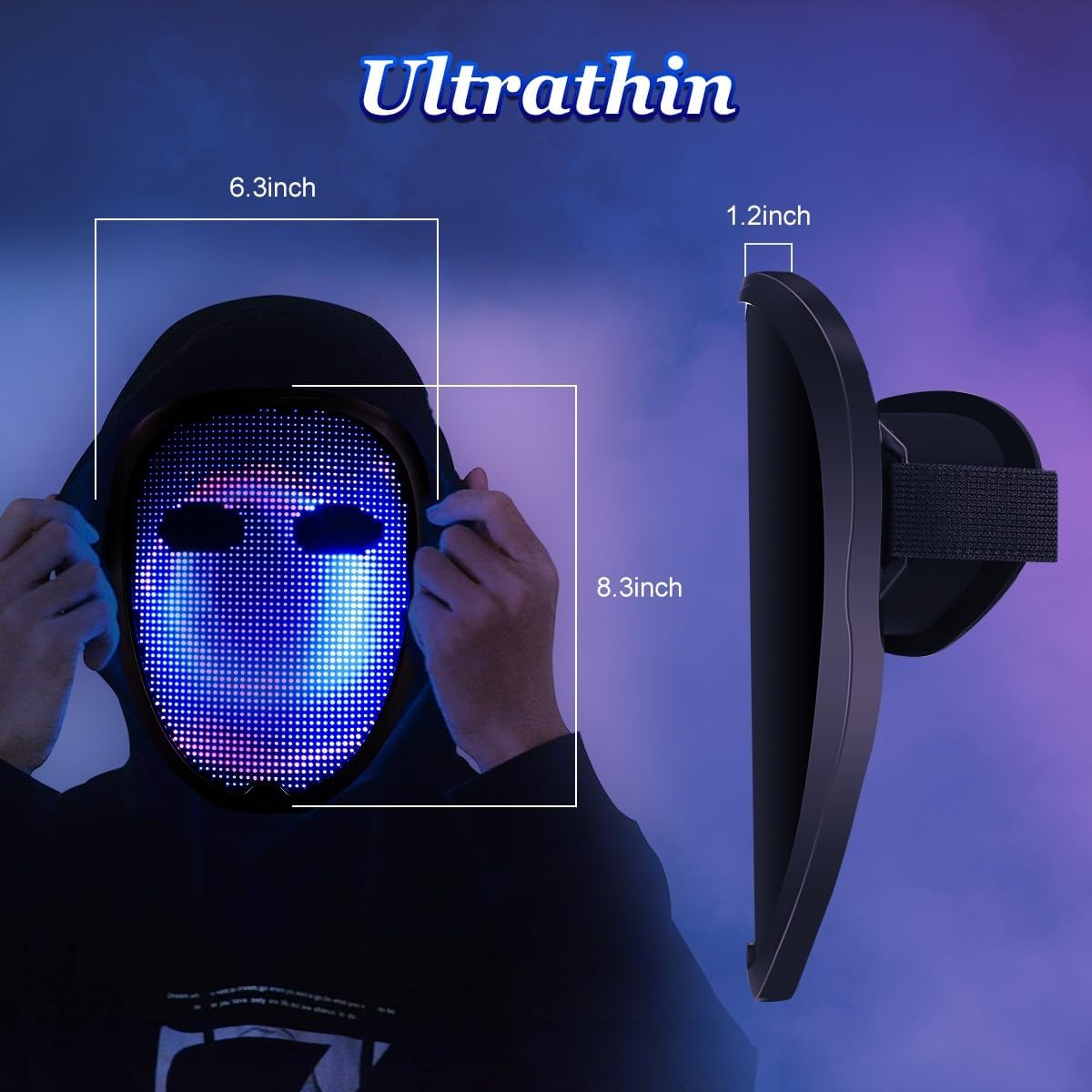 LED-Lichtmaske, Wiederaufladbare LED-Maske Mit Gestenerkennung Für Gesichtsveränderungsmodi, LED Leuchtmaske Mit Verschiedenen Bildern, Geeignet Für Kostüm Cosplay Maskerade Halloween