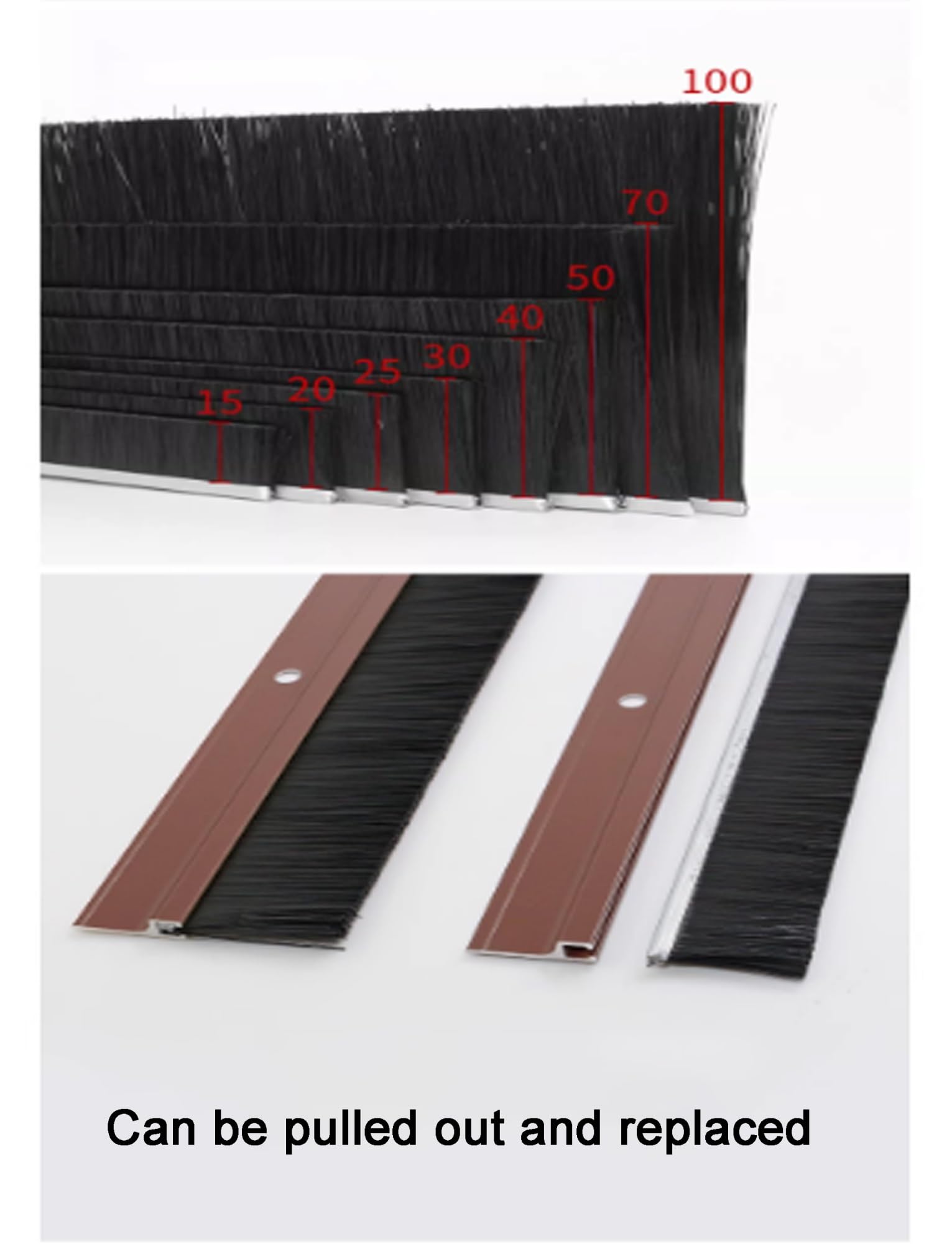 Uszczelka przeciwwiatrowa, Listwa Szczotki Do Drzwi Dolnych, Typ H, Stop Aluminium, Wielokolorowa, 15-100 Mm(Black,100mm/4in)