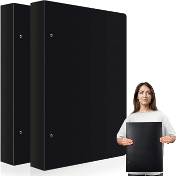 2 Pcs 3 Ring Binder 11"x17" Binder Poly Panel Featuring 1" D Ring Fit 11" x 17" Paper Size for Store Artwork Poster Paper PP Material Black