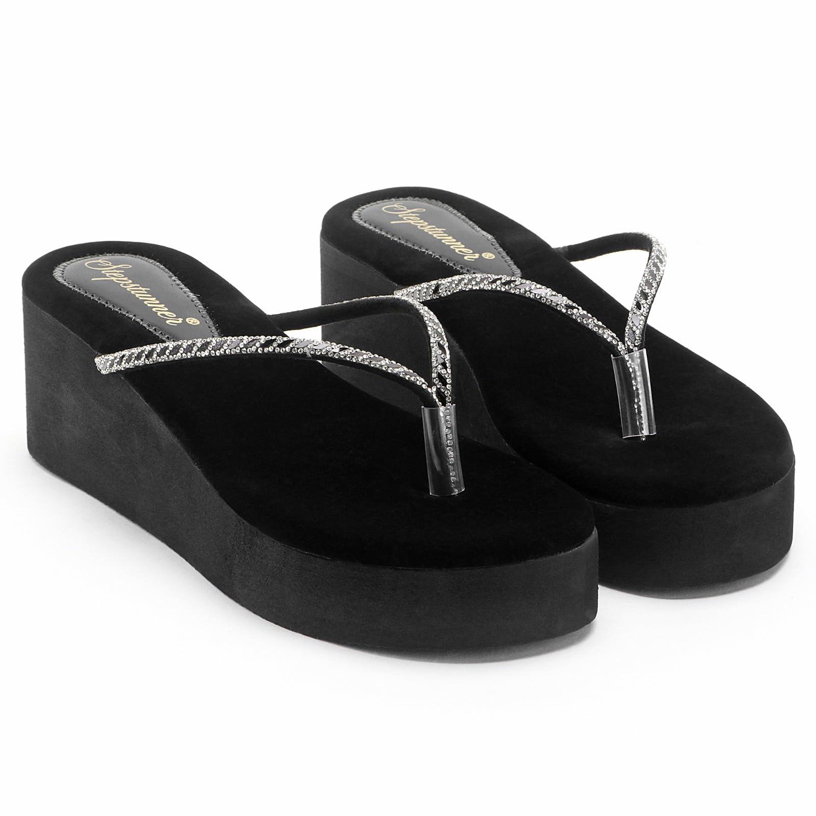 Women's Rhinestone Wedge Heel Flip Flops Platform Comfort Slippers-image-26