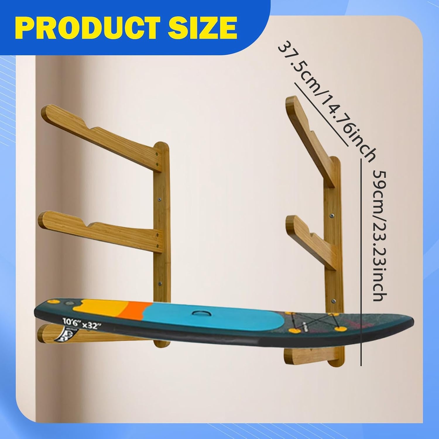 Surfboard Wall Mount Wood Surfboard Rack for Snowboarders Wakeboards Home