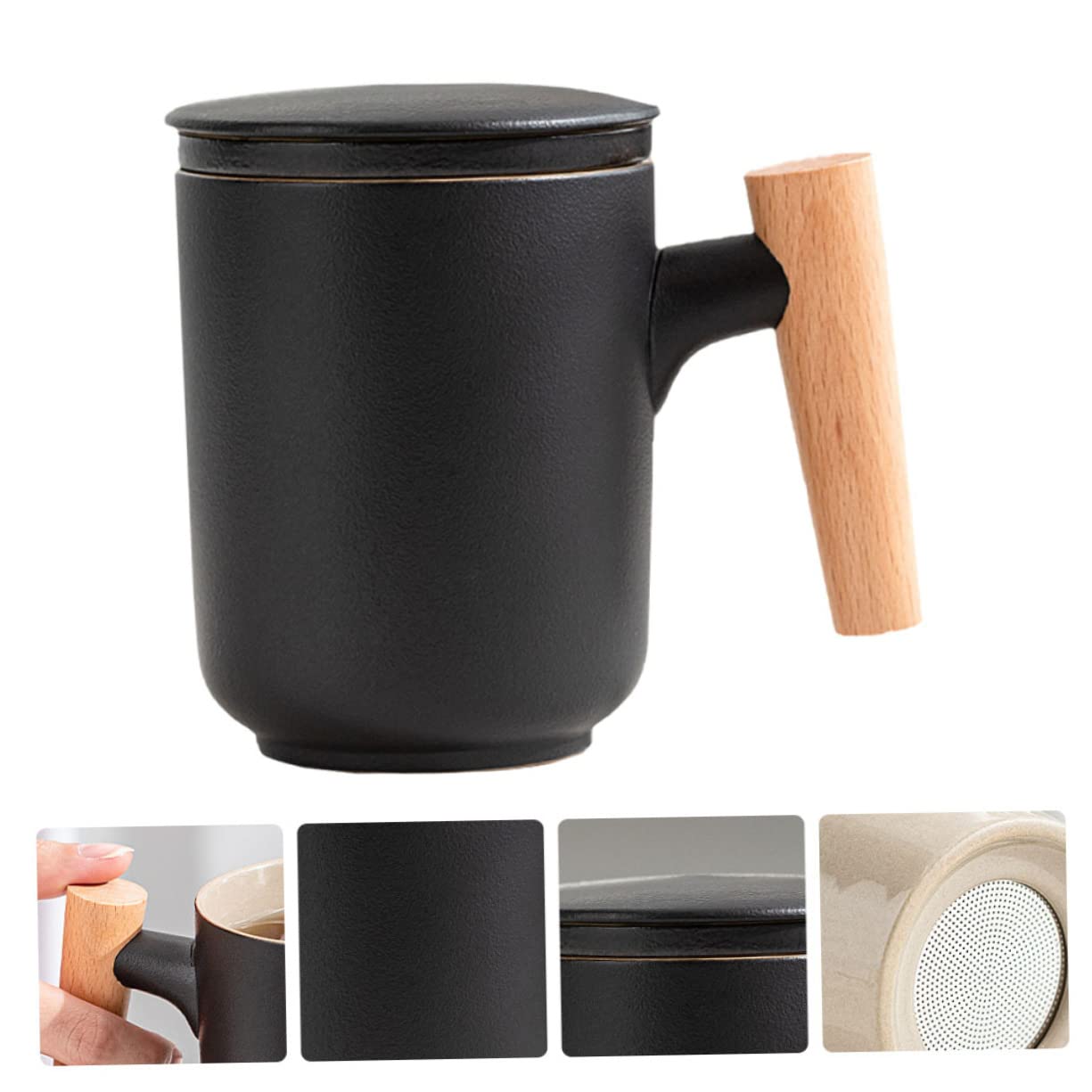 LIFKOME Tazze The Giapponesi in Ceramica Infusore, Tazza da Tè a Separazione Acqua, Nero, di Perdite, per Ufficio e Viaggio