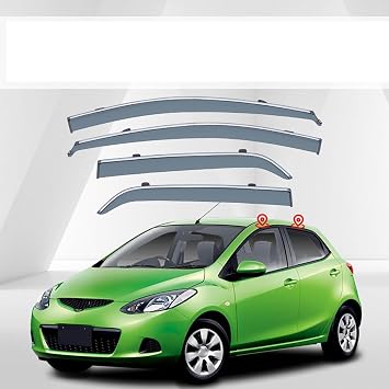 4 Pcs Wind Deflectors for Mazda 2 Hatchback MK2 2008-2012 2013 2014, Car Window Wind Deflector Visor Rain Smoke Guards Stick-On Car Accessories
